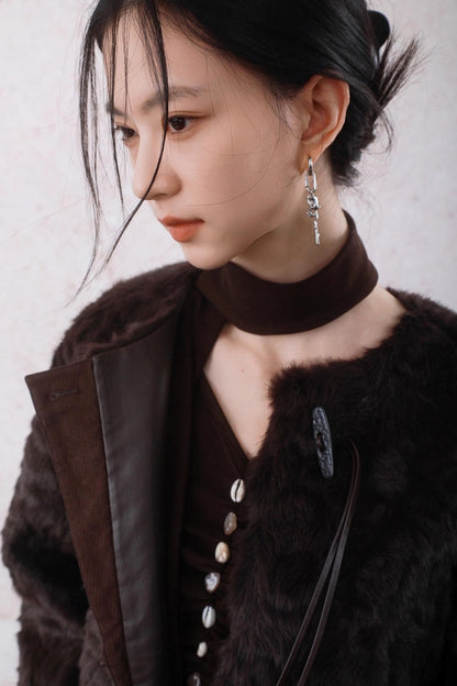 Caramel Coffee Shell Buckle Streamer Top