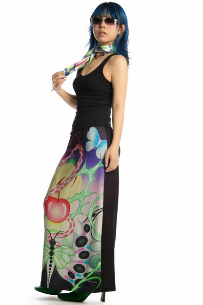 Reversible Print Stretch Casual Maxi Skirt