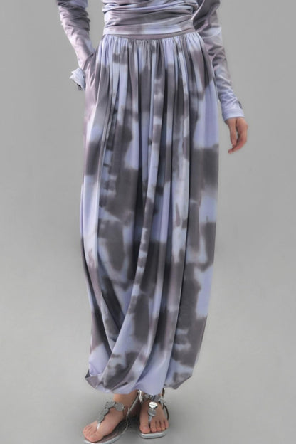 Poetic Swing Collar Print T-Shirt & Skirt Set-Up