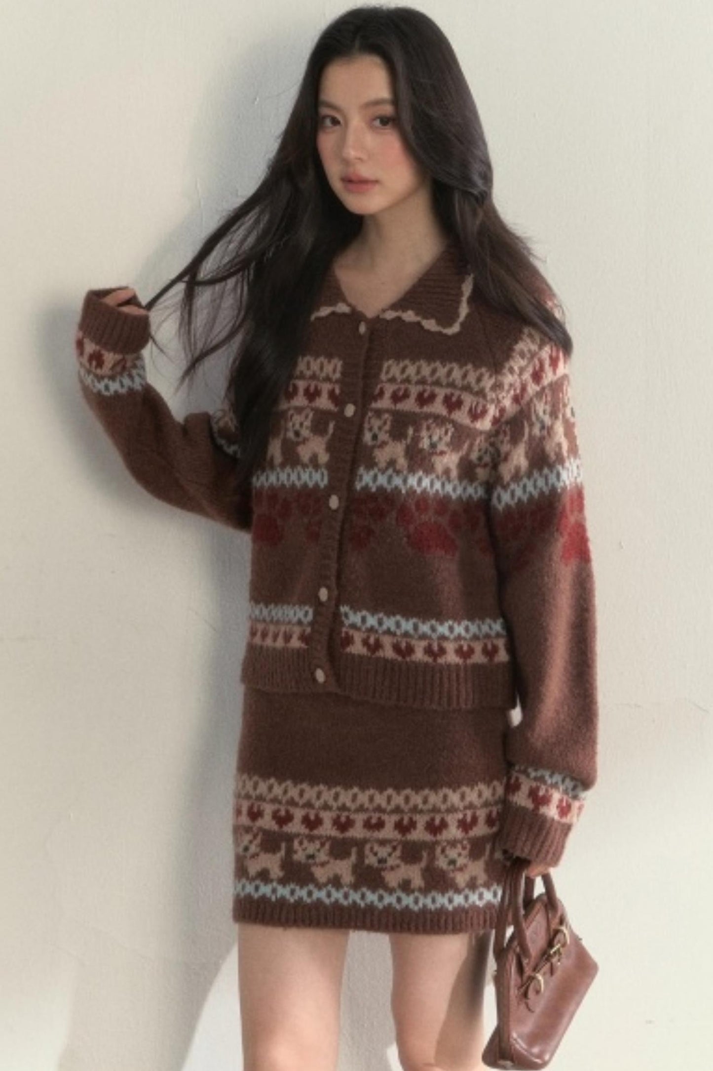 Vintage Preppy Style Knit Sweater Set-up