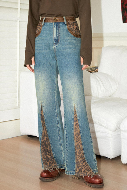 Leopard Stitch Flare Jeans