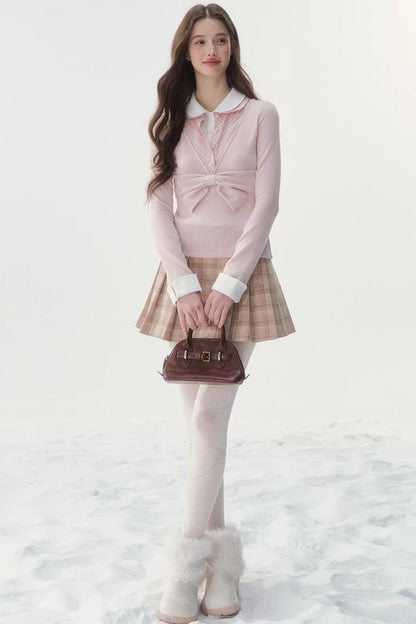 Doll Collar Faux Three-Piece Design Top