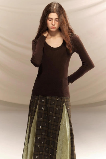 Embroidery Irregular Splicing Velvet Skirt