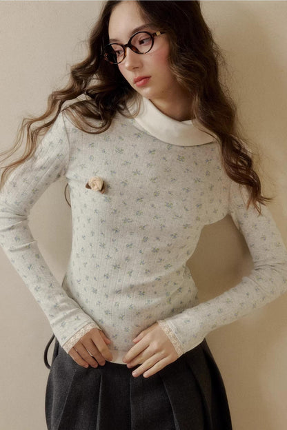 Floral Knit Long-Sleeve Top