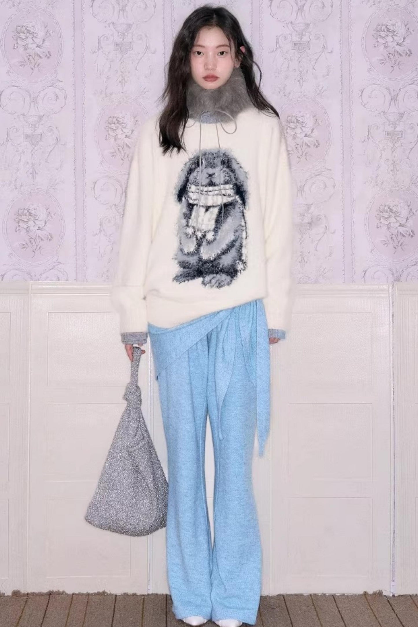 Color-Blocked Rabbit Jacquard Sweater