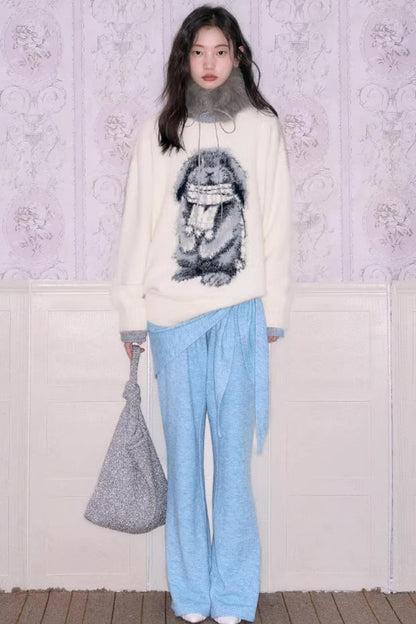 Color-Blocked Rabbit Jacquard Sweater
