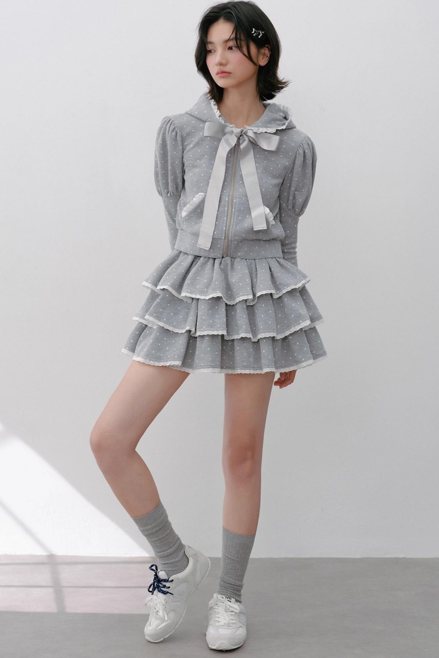 Navy Polka Dot Hooded Tracksuit Set-Up