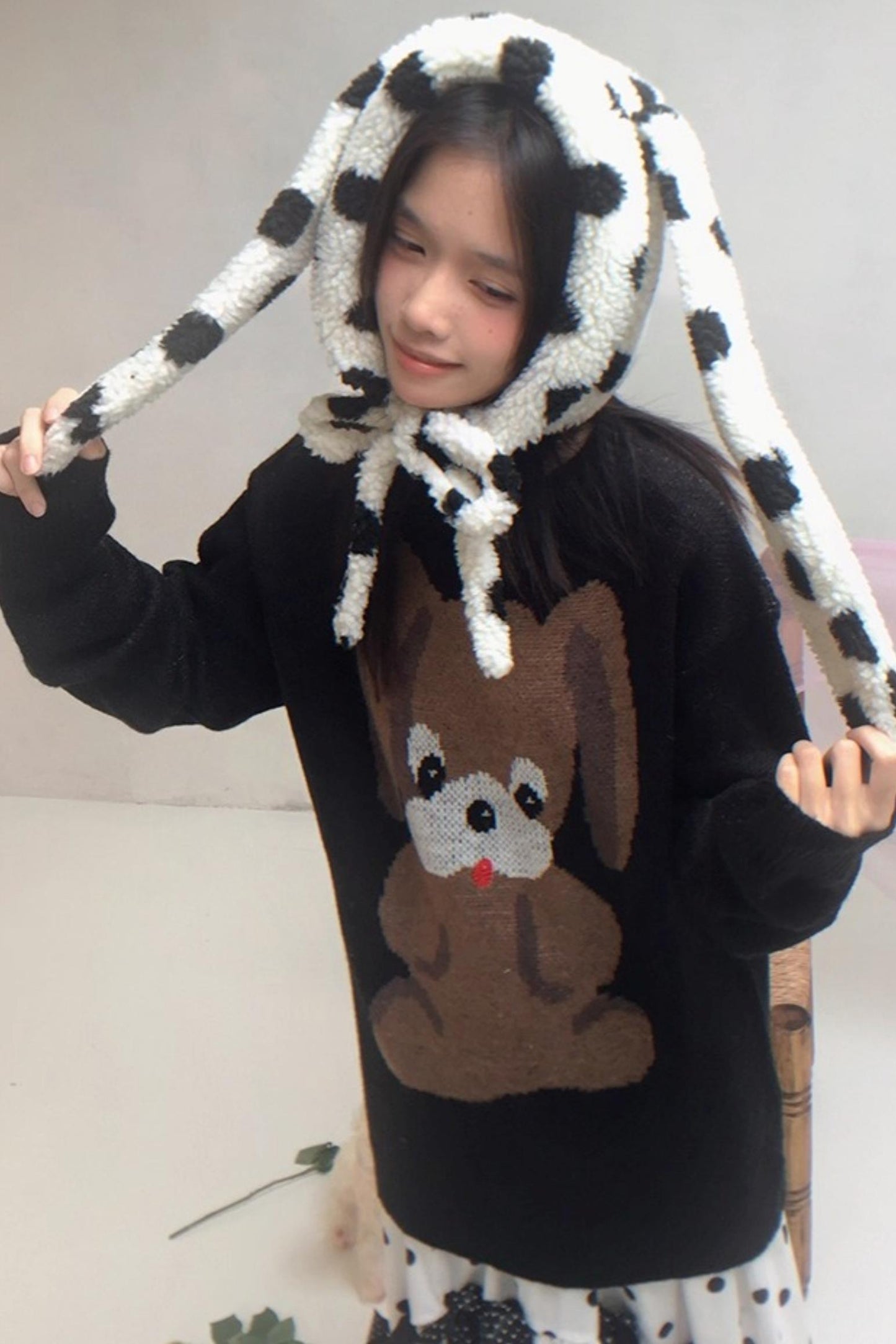 Happy Polka Dot Rabbit Ears Bow Hat