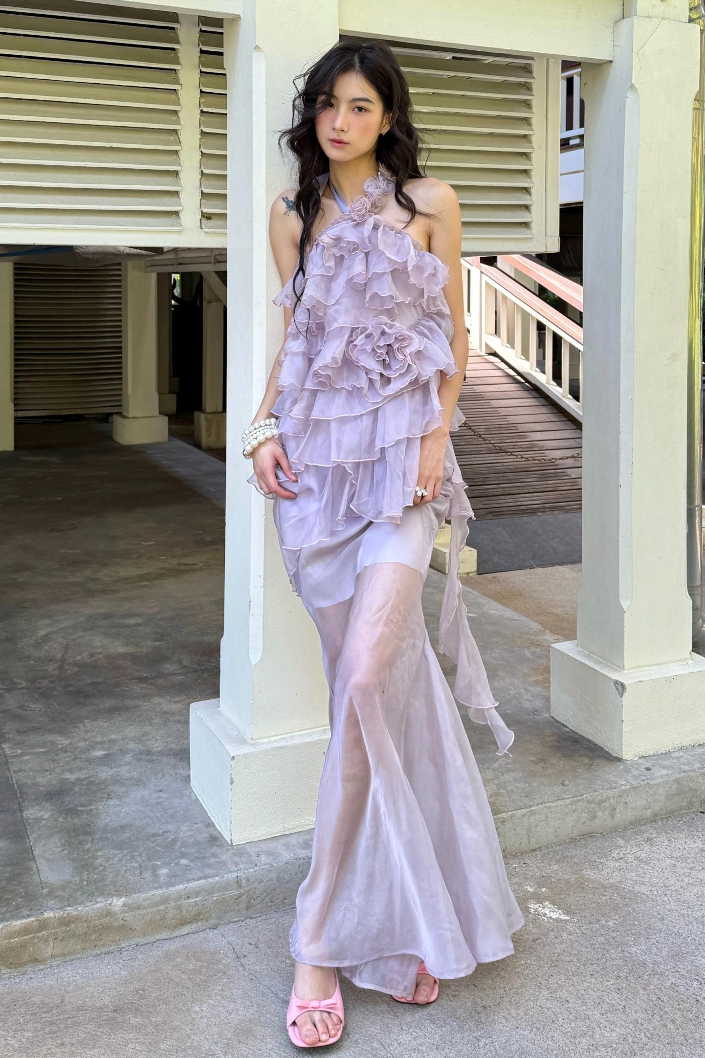 Rose Mesh Fishtail Dress