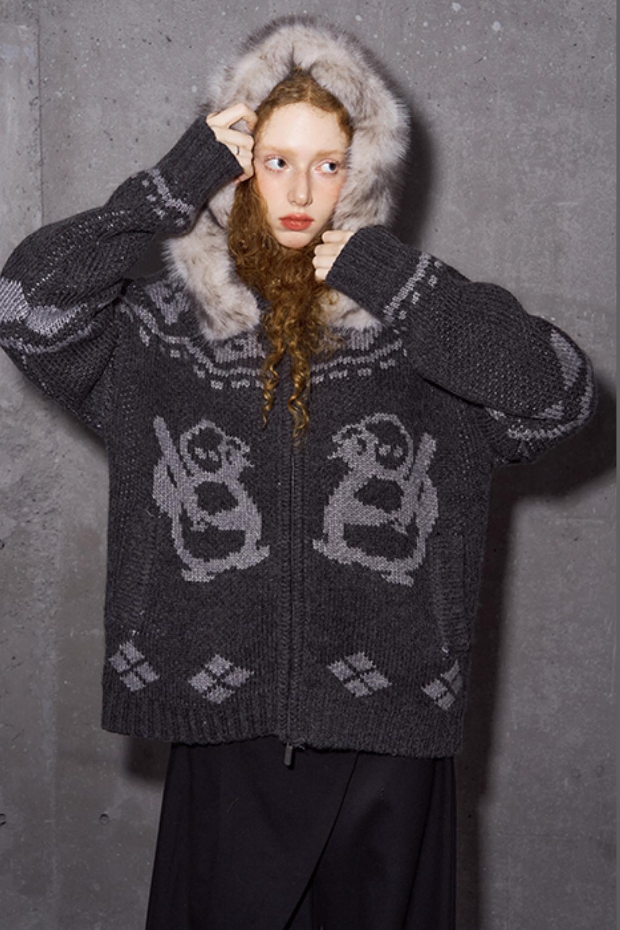 Detachable Fur Collar Knitted Cardigan