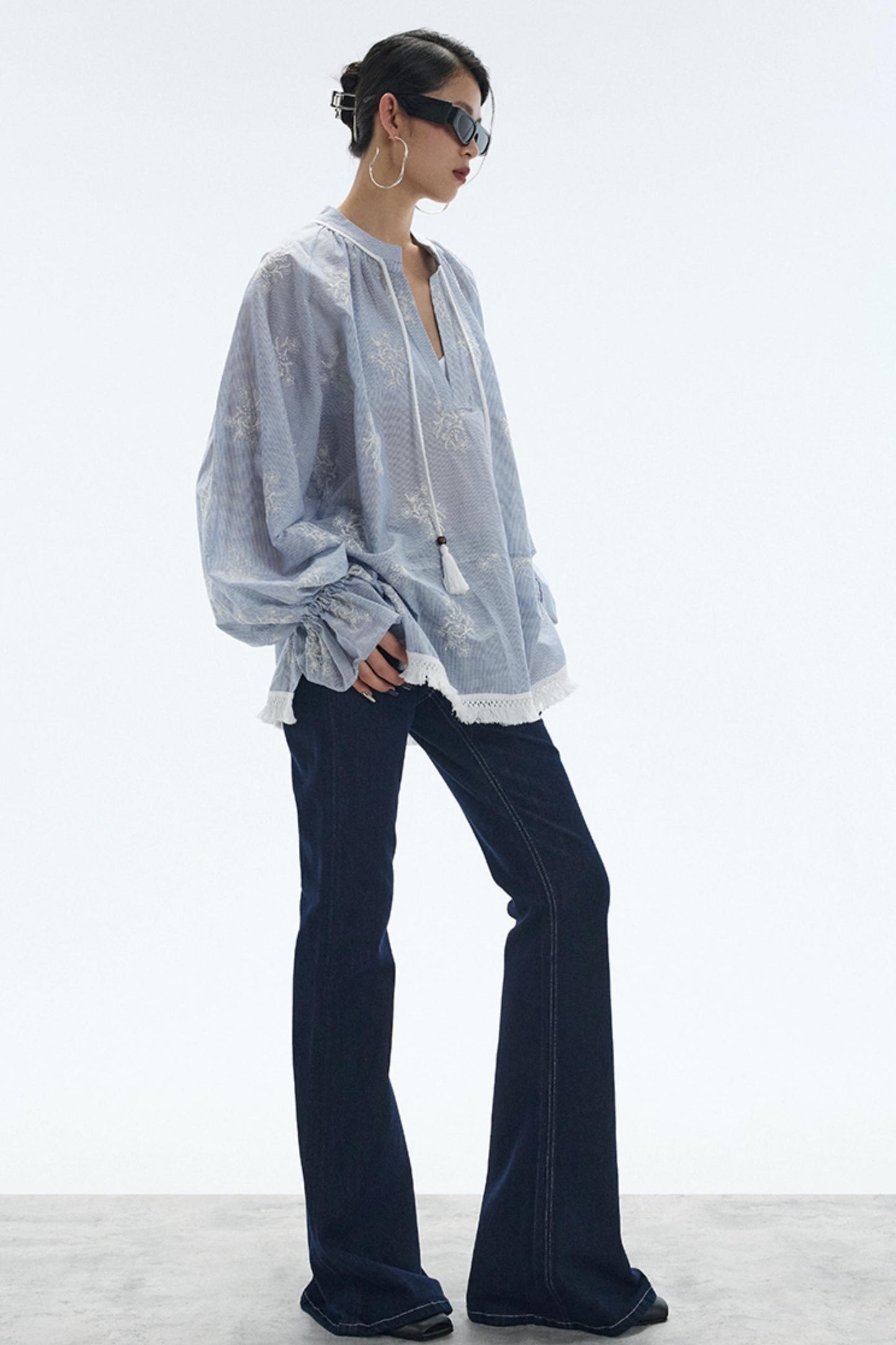 Tassel Stripe Embroidery Top