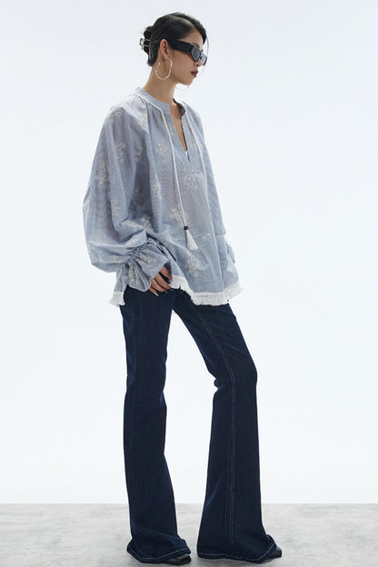 Tassel Stripe Embroidery Top