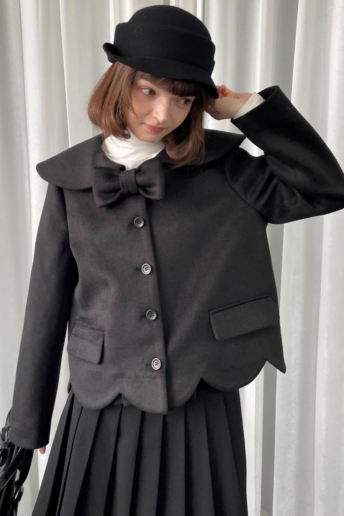 Black Woolen Bow Coat
