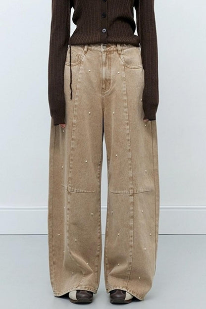 Washed Nail Beads Loose Scimitar Jeans