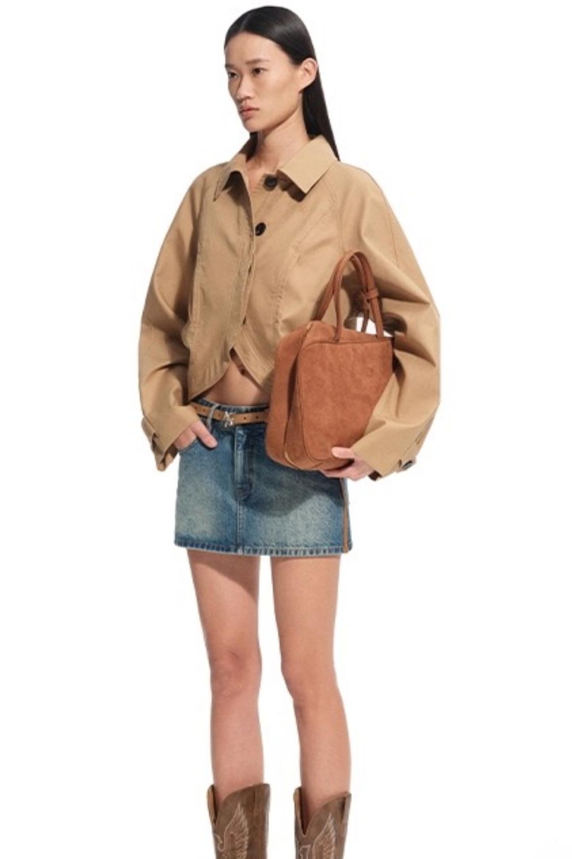 Modern Retro Twill Patchwork Hip Skirt