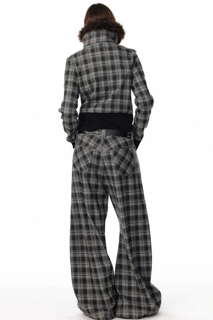 Vintage Plaid Lapel Sweatshirt Jacket