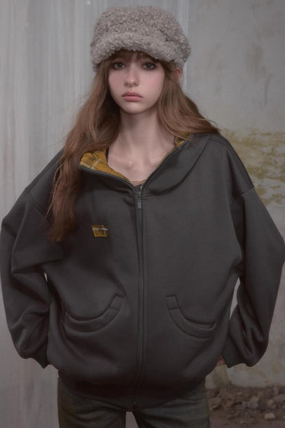 Sweet Lazy Plaid Sweatshirt Jacket