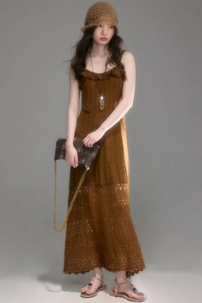 Crochet Knit Camisole Dress Cardigan Set-Up