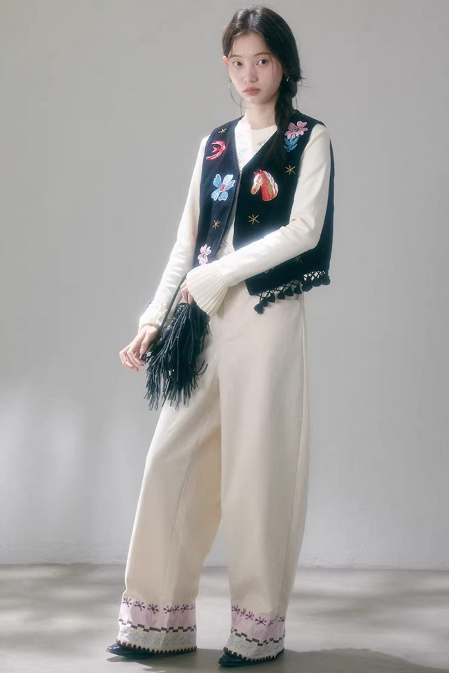 Horse Embroidery Linen Jacket Set