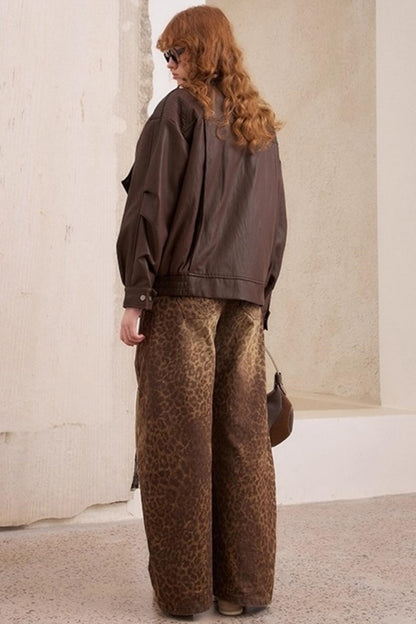 Leopard Print Straight Loose Pants