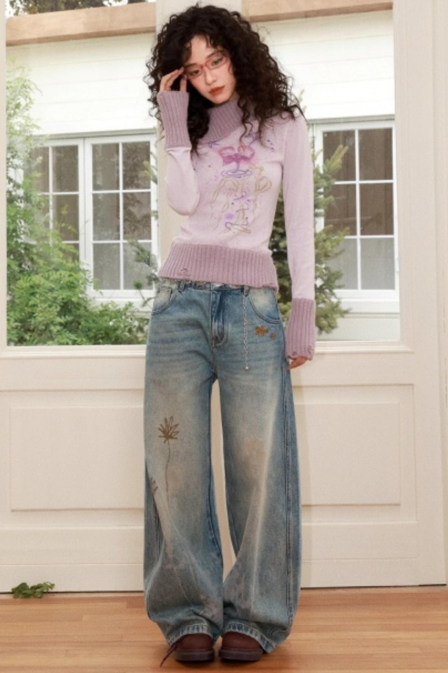 Flaming Flower Distressed Jeans