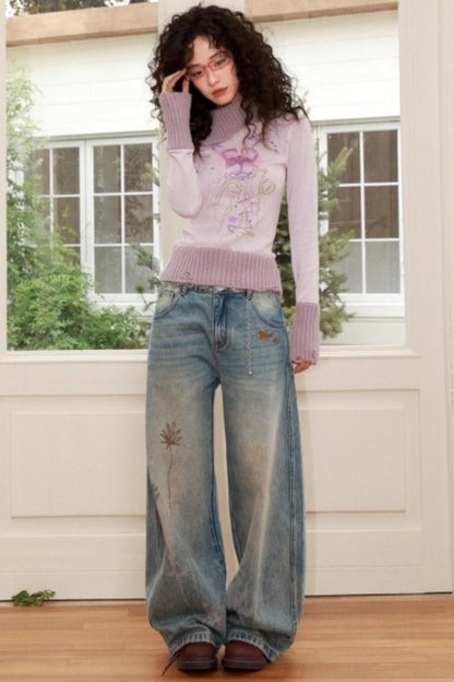 Flaming Flower Distressed Jeans
