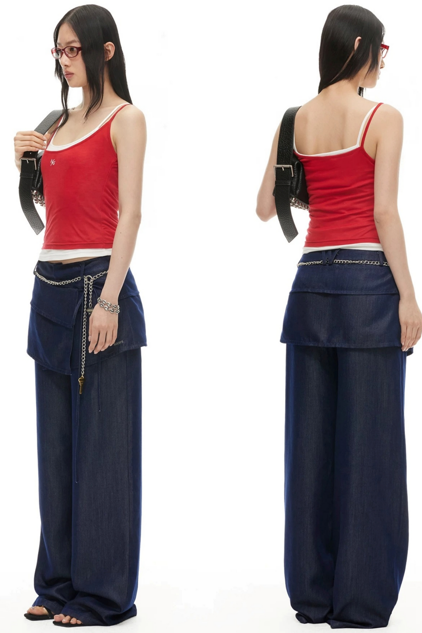 Lyocell Wide-Leg Pants Detachable Skirt