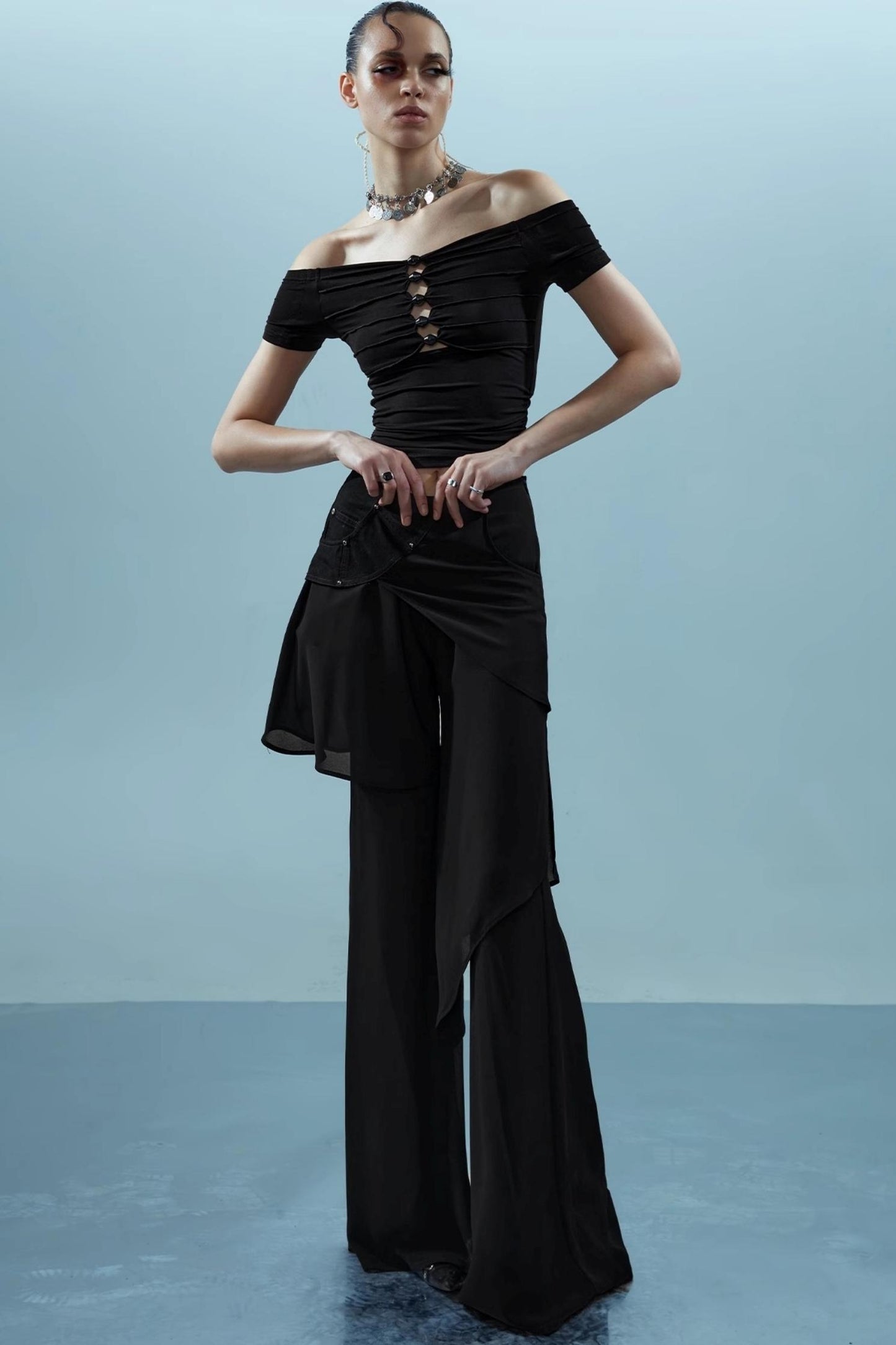 Layered Chiffon Windbreaker Pants