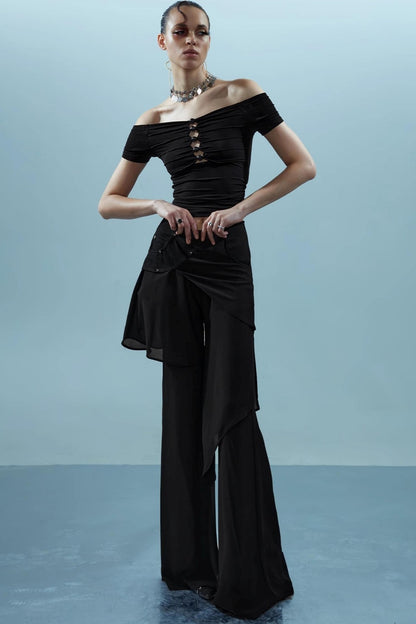 Layered Chiffon Windbreaker Pants