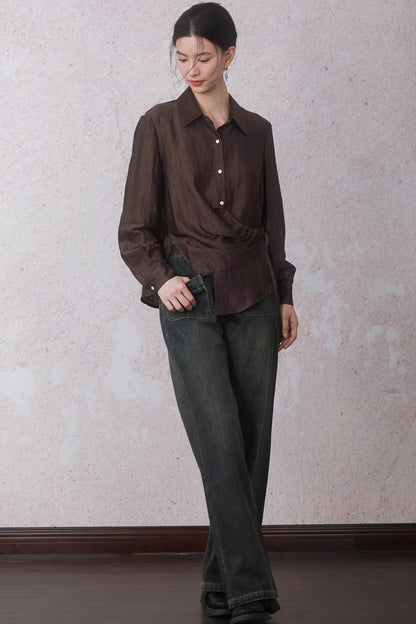 Autumn Acetate Chinese Shirt