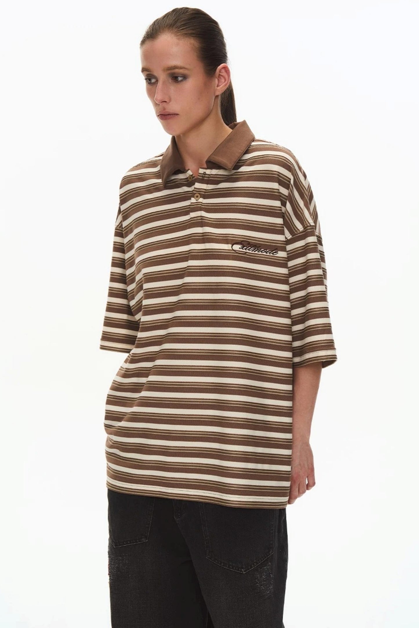 Retro Striped Embroidered Polo Shirt