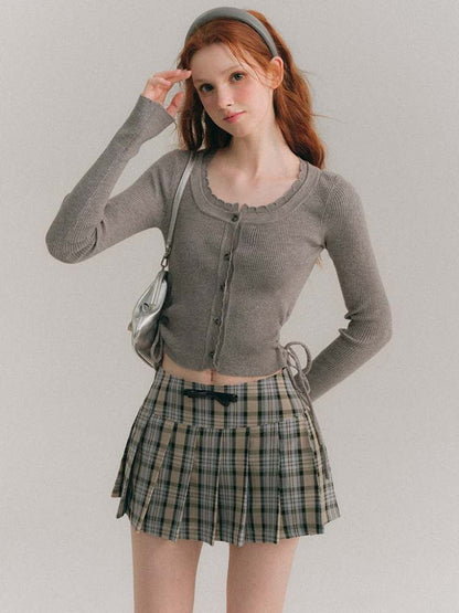 A-Line Stitch Pleated Mini Skirt