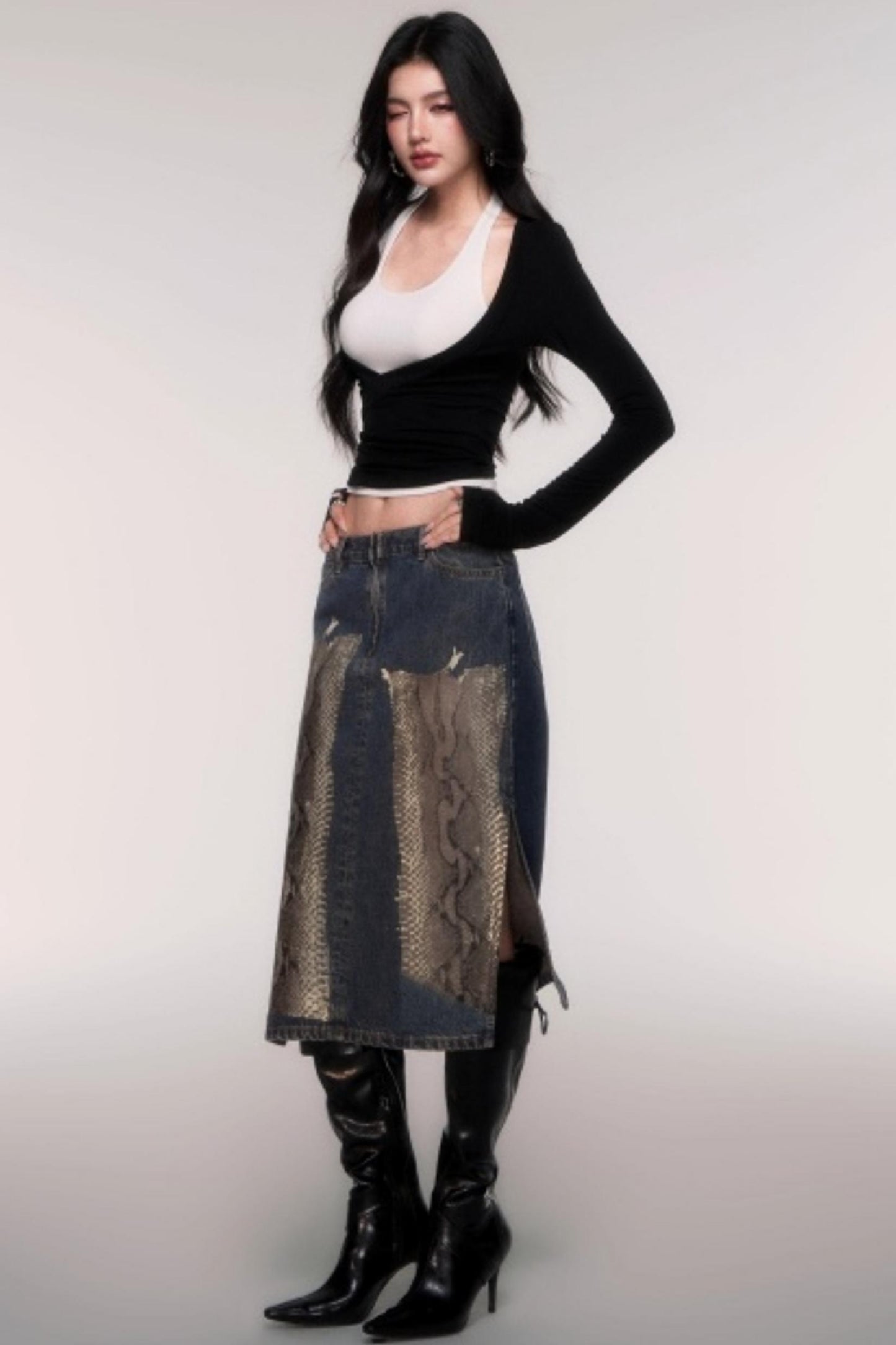 Two-Piece Halterneck Long Sleeve Top