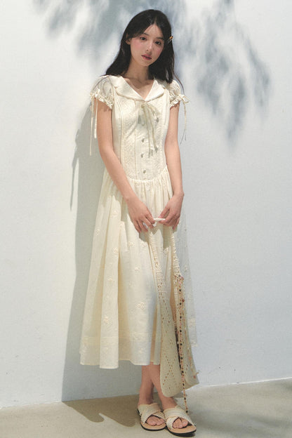 Holiday Embroidered Bubble Sleeve Dress