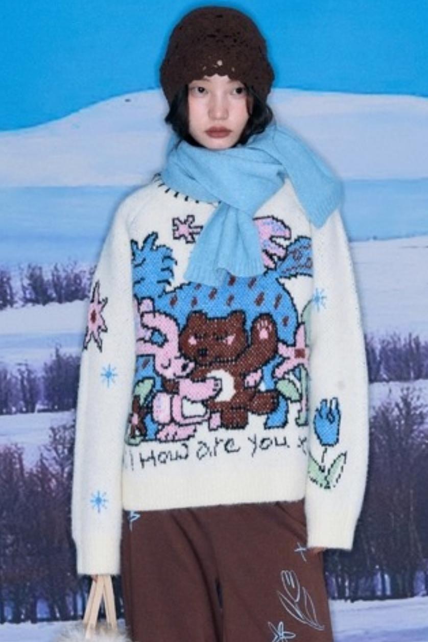 Plush Animal Jacquard Sweater