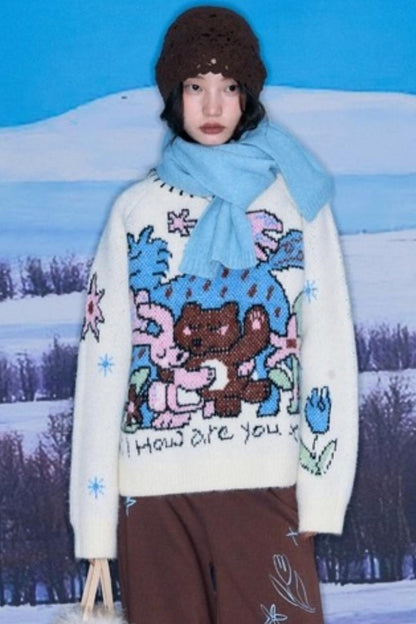 Plush Animal Jacquard Sweater