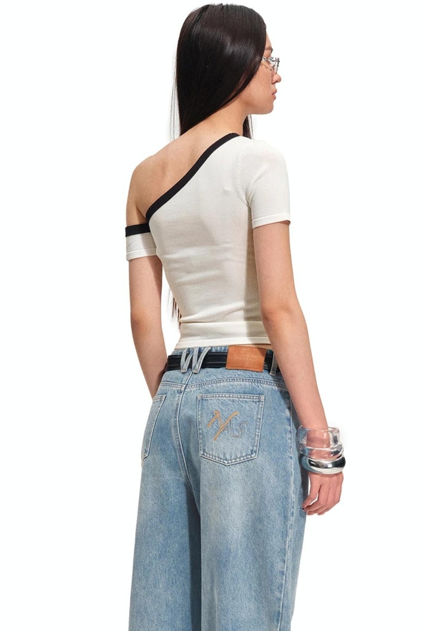 Asymmetrical Ice Linen Top