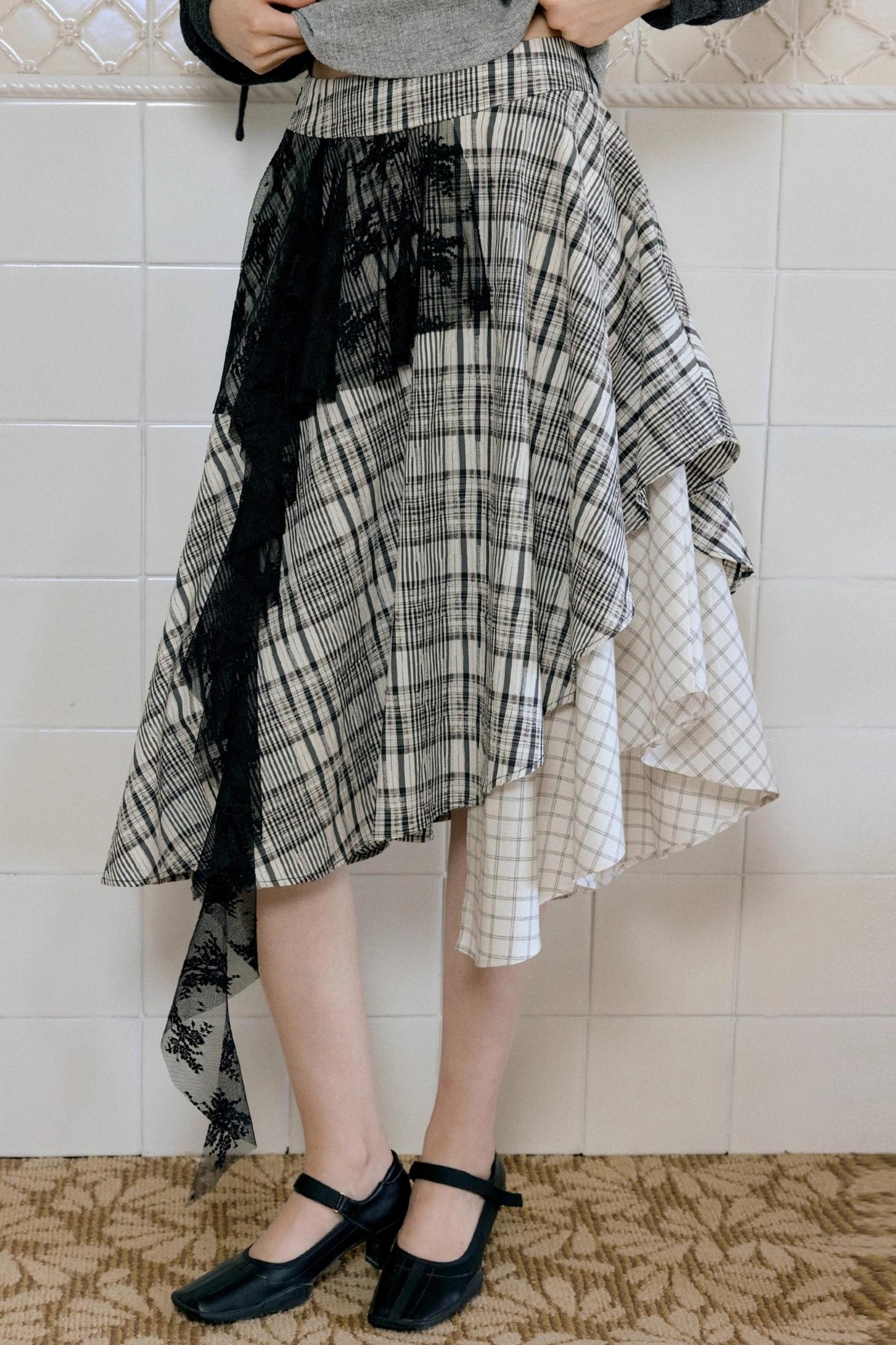 Camisole Knit Top Plaid Skirt Set-Up