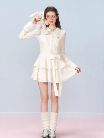 Long Sleeve Bow Cake Dress