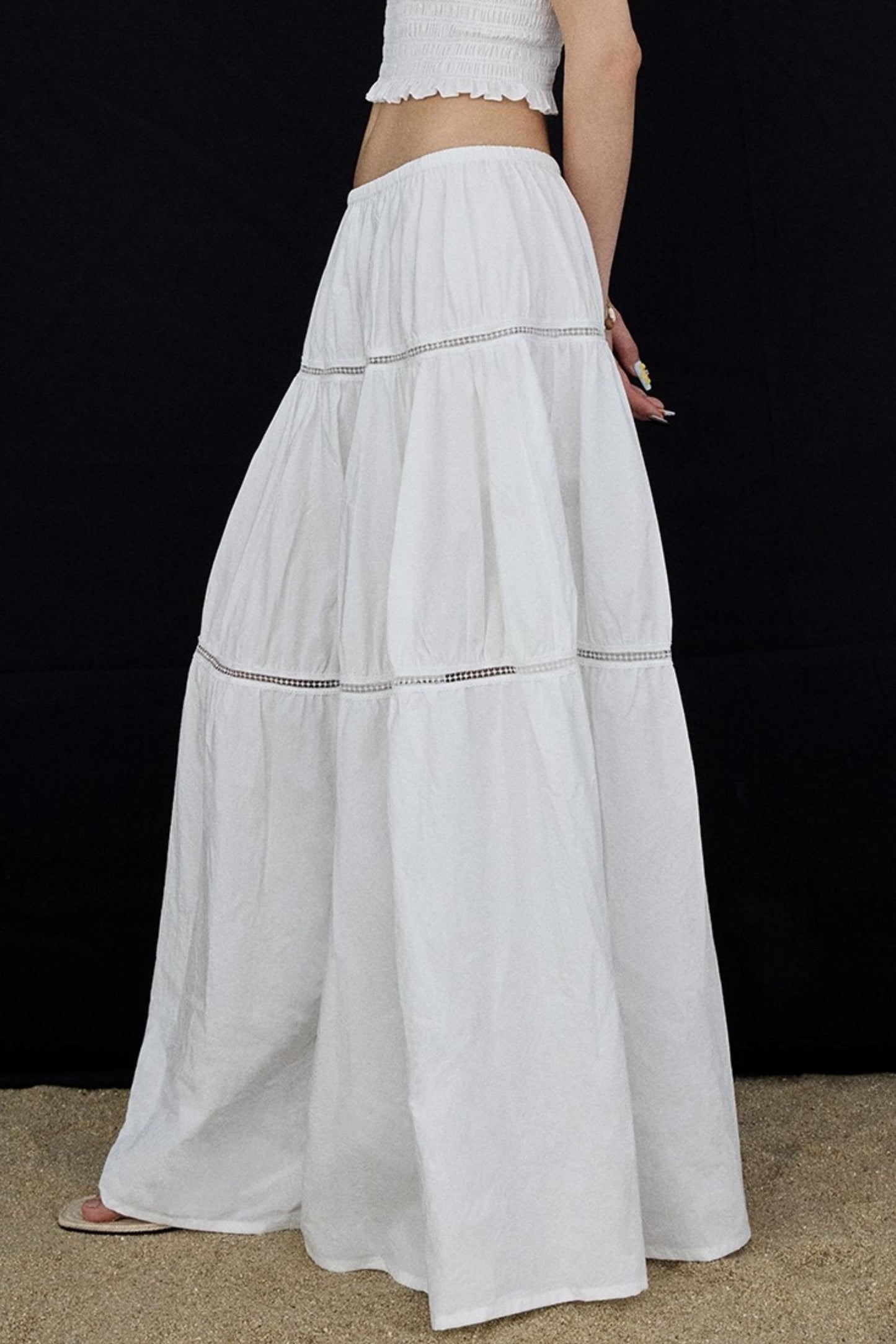 Elasticated White Long Skirt