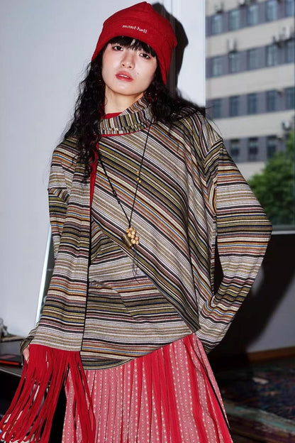 Striped Brushed Long-Sleeved Top