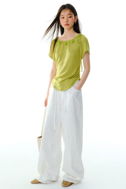 Breathe Between Flowers White Jeans