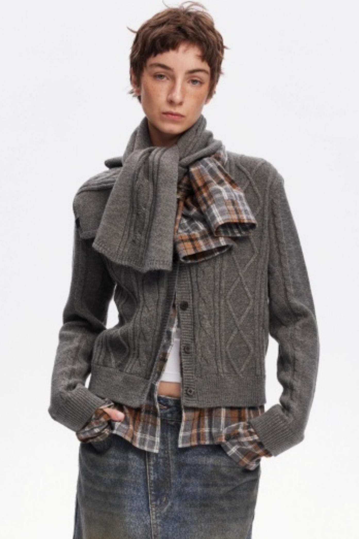 Wool Twist Pattern Cardigan Set-Up