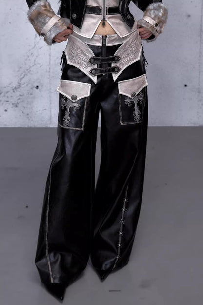 Punk-Lederhose mit Stickerei