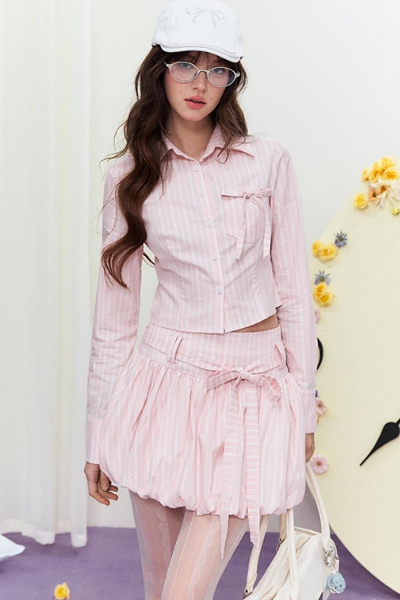 Chic Striped Short Shirt & Skirt Set-Up