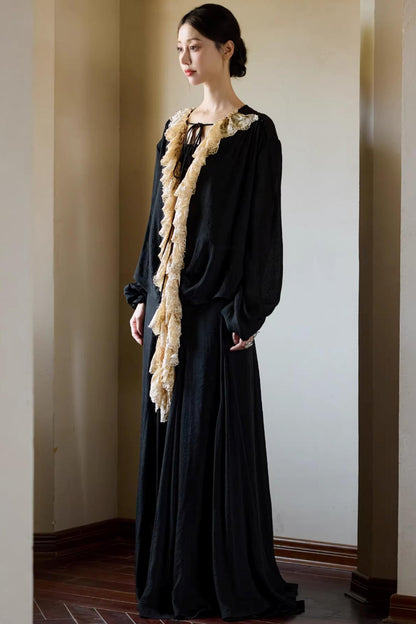 Plant-Dyed Lace Sleeve Shirt Set-Up