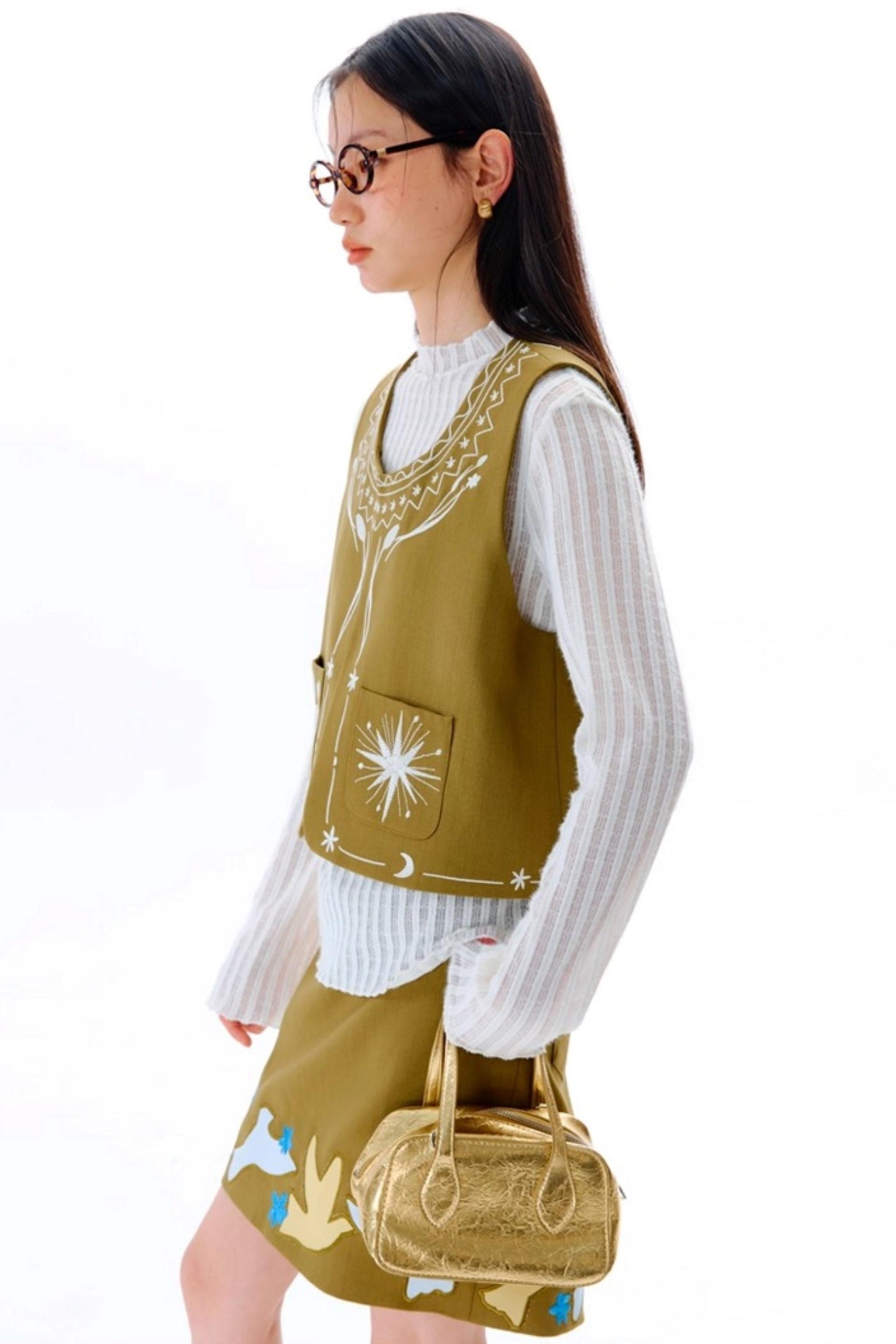Bright Star Vintage Bird Embroidery Wool Jacket Set-Up