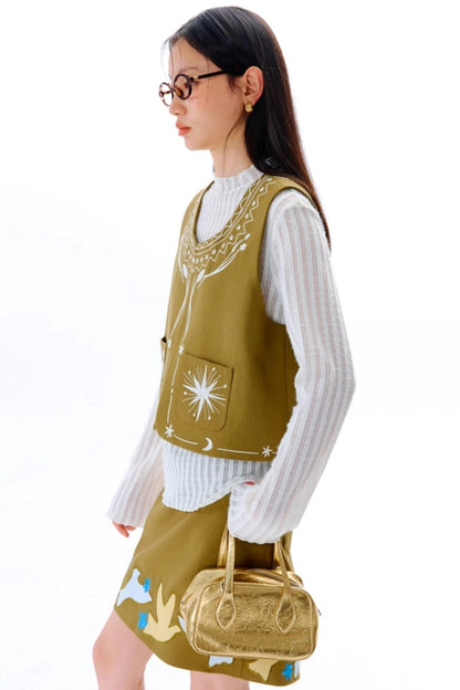 Bright Star Vintage Bird Embroidery Wool Jacket Set-Up