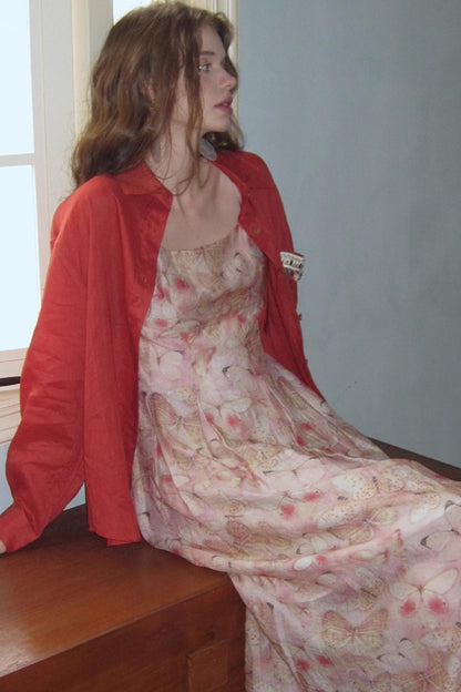 Slim Butterfly Sheer French Dress