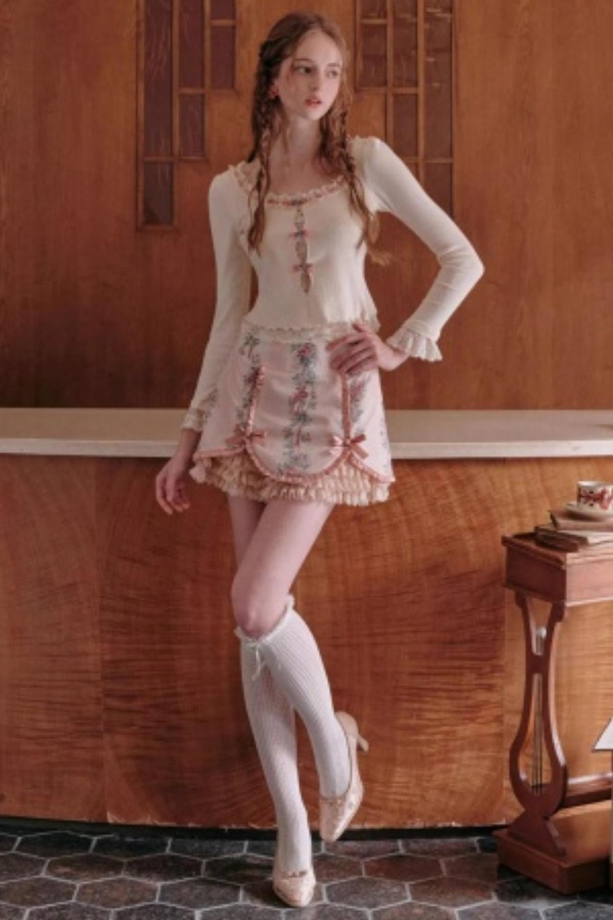 Berry Knit Lace Top Skirt Set-Up